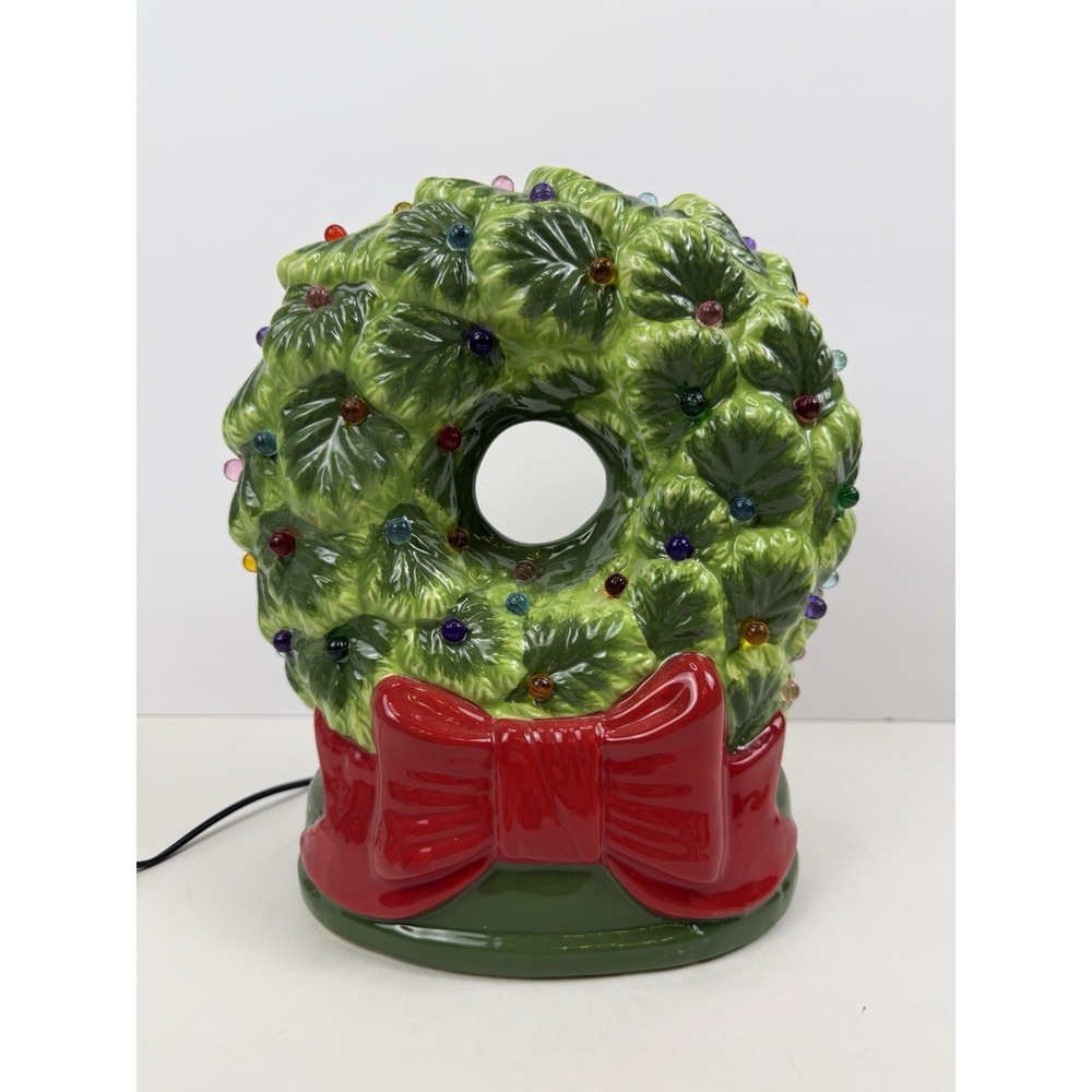 Vintage Green Ceramic Multi-color Lighted Mr. Christmas Wreath